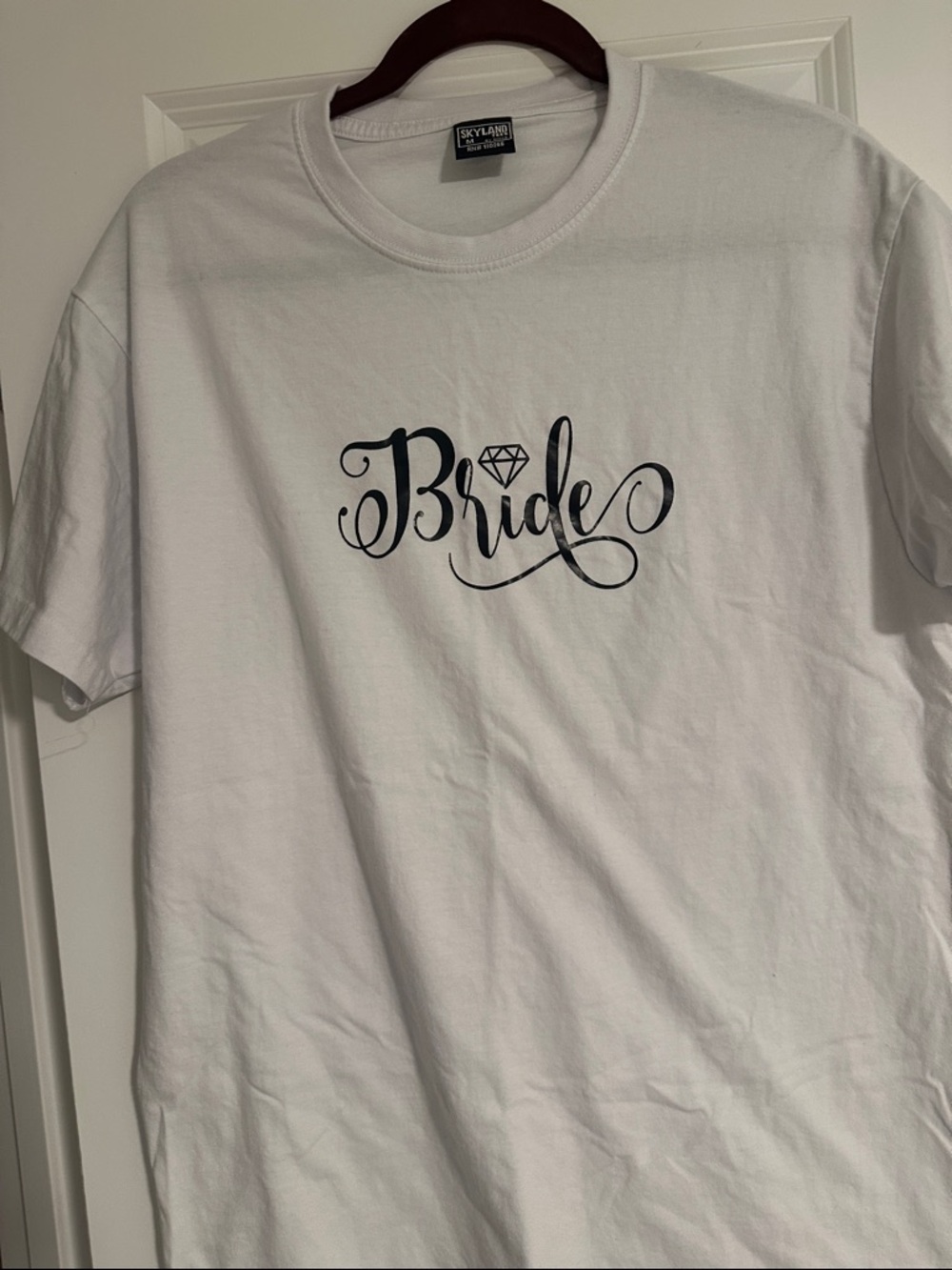 Gildan White Tee with Black "Bride" Script and Diamond